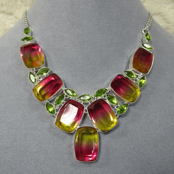 SUNRISE Peridot Tourmaline Necklace 18” Riviere - Picture 3 of 16